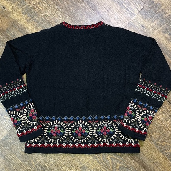 NEW Carson Sweater Cardigan Coat Black Floral Embroidered Womens Small Wool - Picture 14 of 15